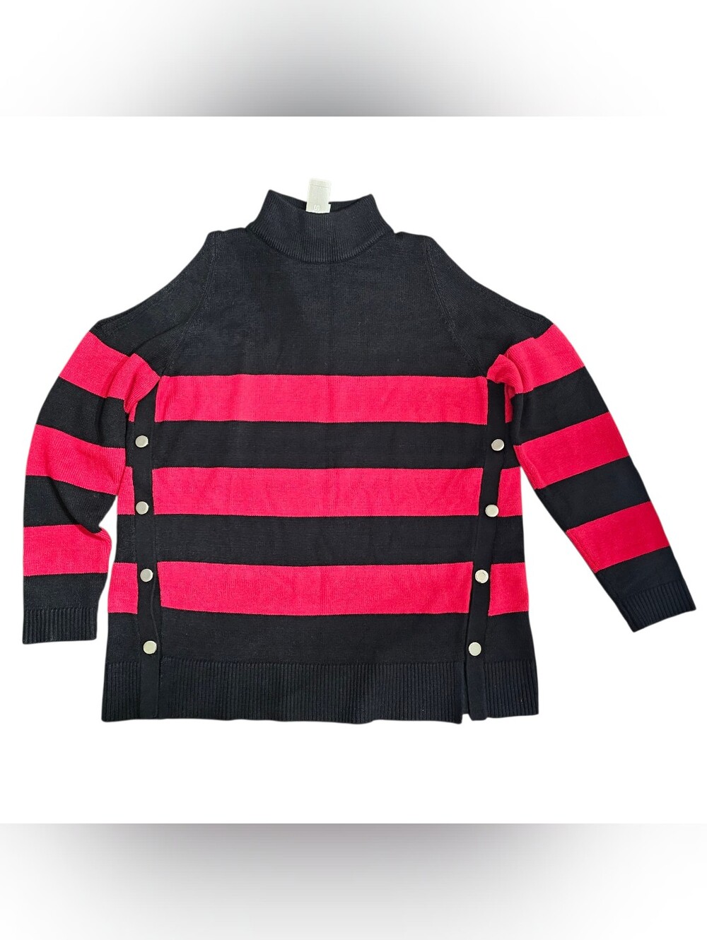 Chico's Black & Red Striped Knit Cowl Neck Pullover Sweater Long Sleeve 2 NEW